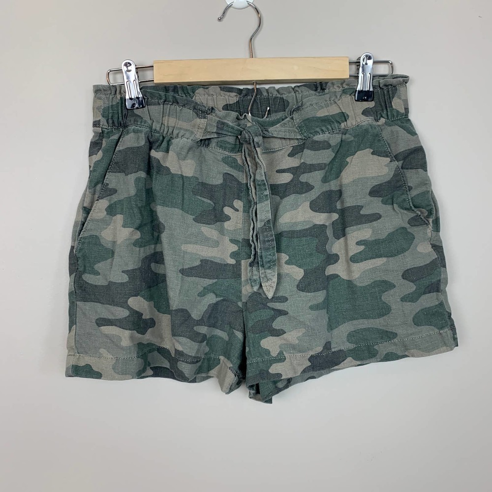 Lucky Brand Camo Elastic Waist Linen Blend Shorts Size Small